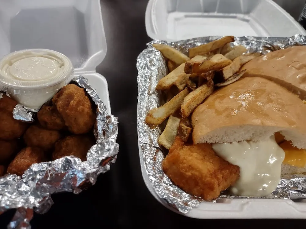 Jumbo Cod Sandwich and Breaded Mushrooms